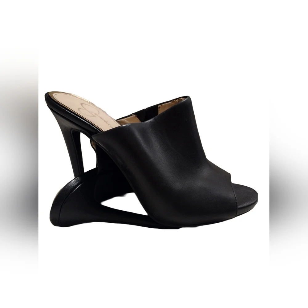 Jessica Simpson Rian Black Leather Slide Heel - Picture 2 of 7